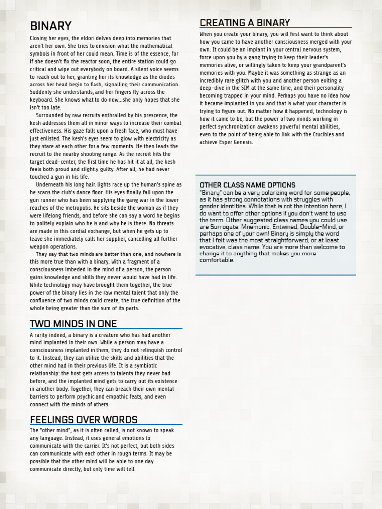 Binary Class For Esper Genesis | PDF