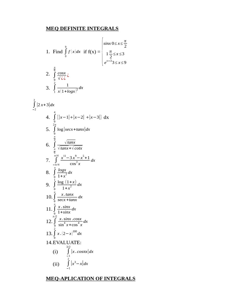 Definite Integrals and Applications | PDF | Trigonometric Functions | Area