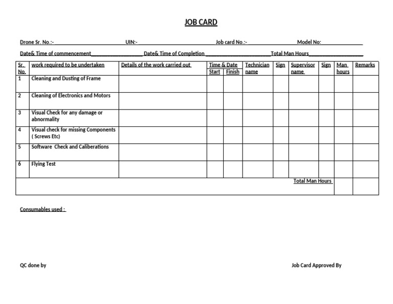 Drone Maintenance Job Card Template | PDF