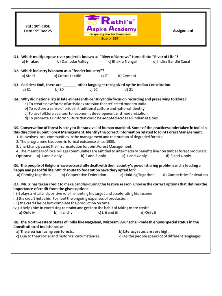 10th CBSE SST Assignment (9th Dec 25) | PDF
