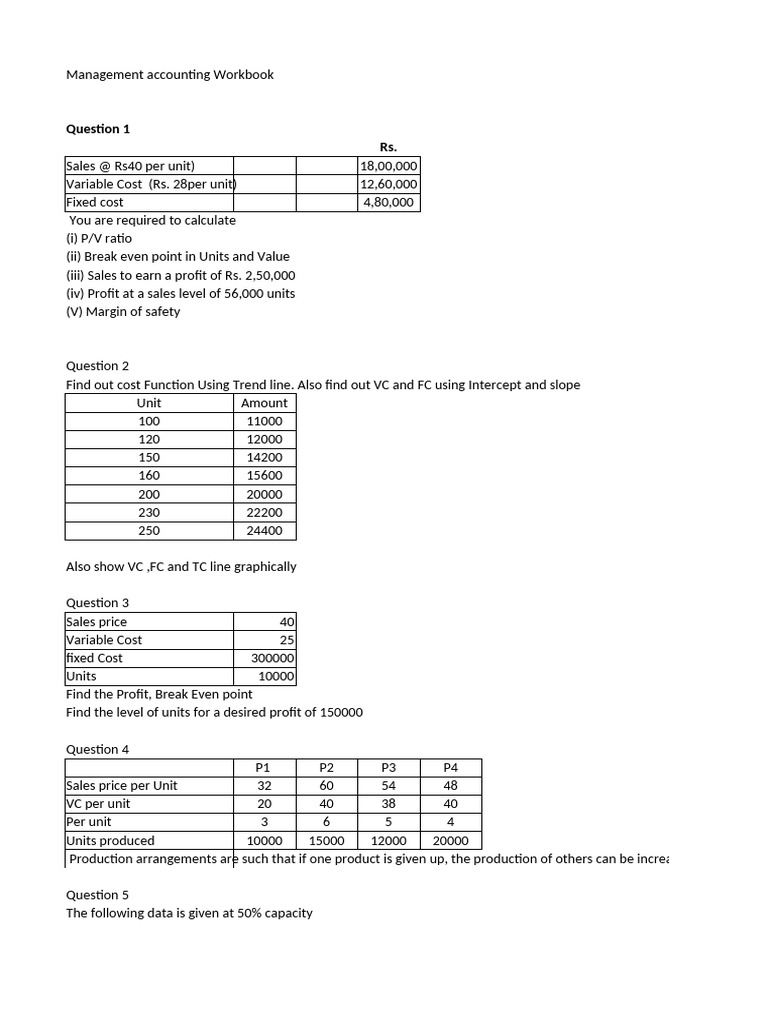 Management Accounting Workbook Exercises | PDF