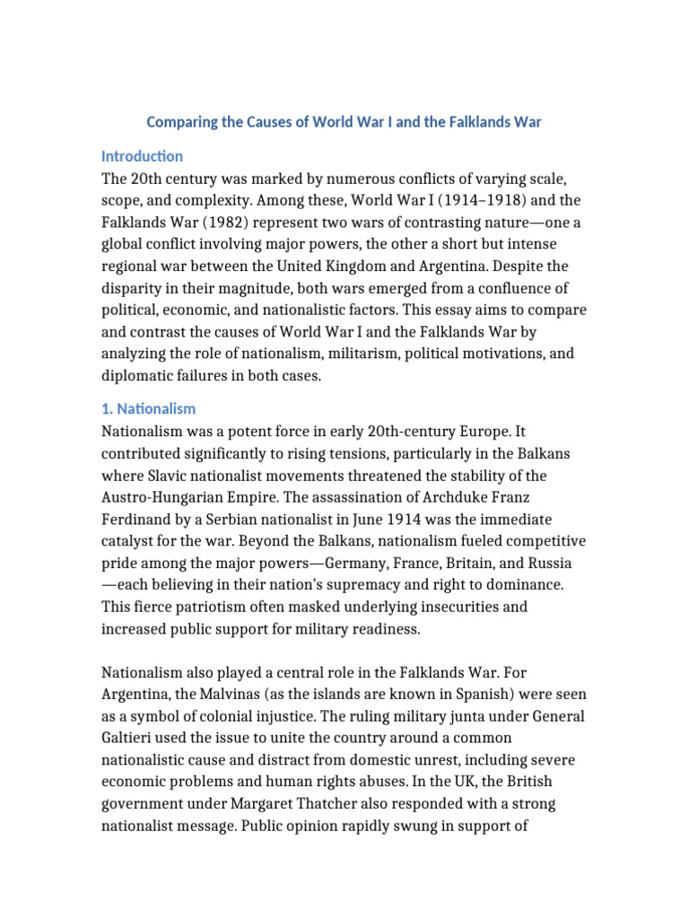 Causes of WWI vs. Falklands War | PDF | Nationalism | World War I