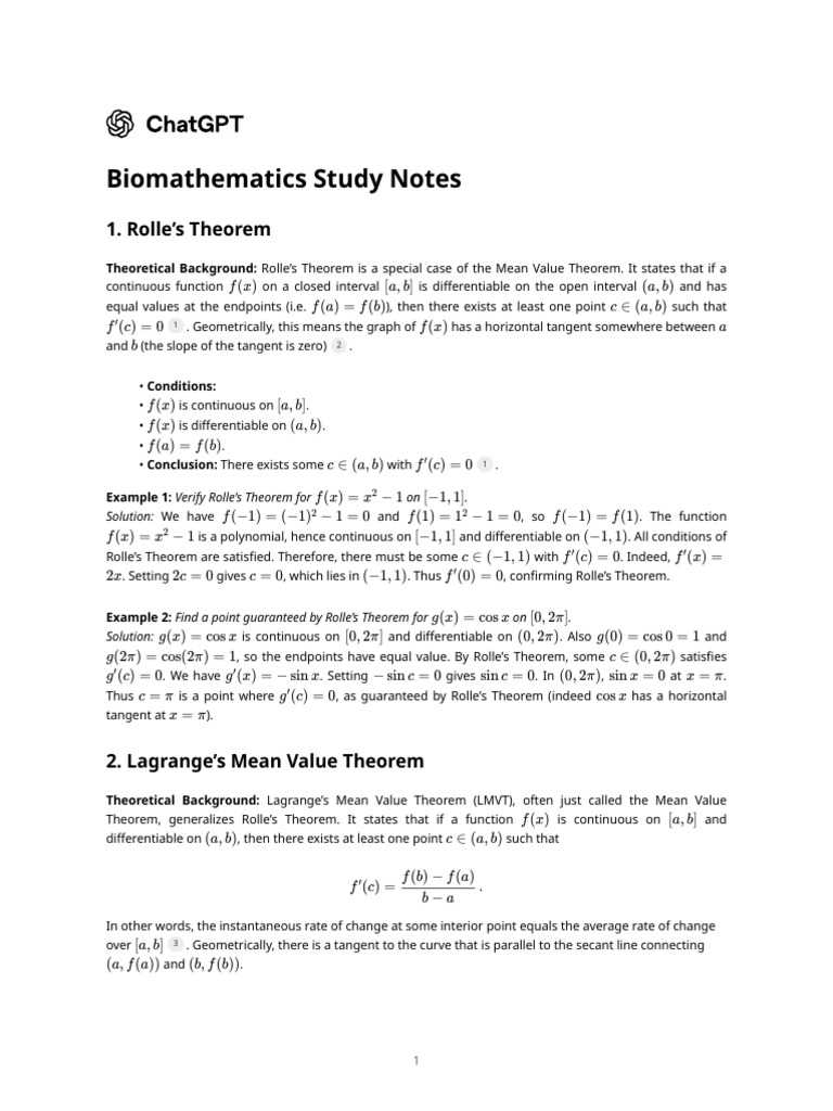Biomathematics Study Notes | PDF | Integral | Determinant