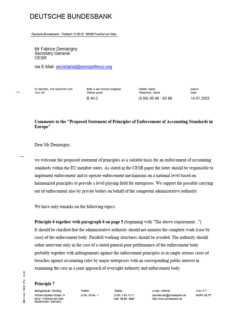 Deutsche Bundesbank Comments on EU Accounting Standards | PDF