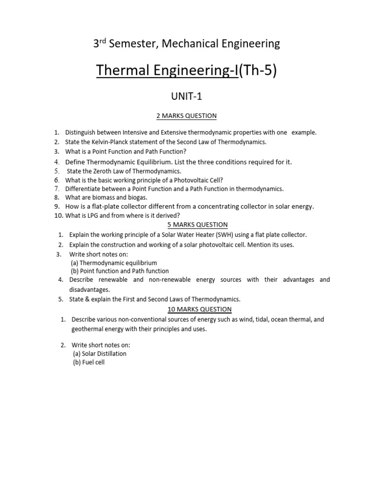 Mechanical Engineering Thermal Engineering Exam Guide | PDF | Internal ...