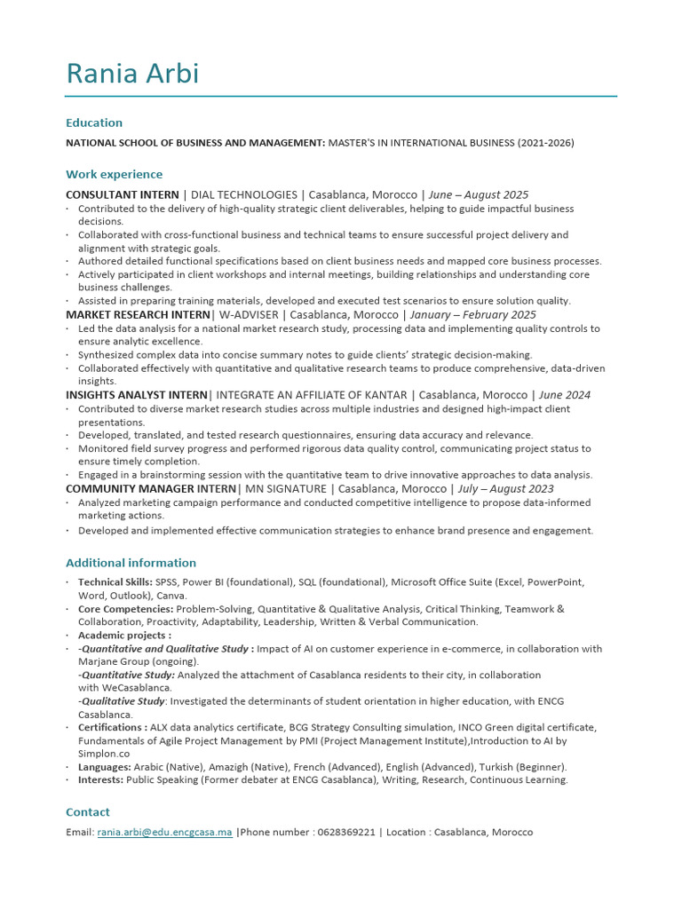 Rania Arbi.cv | PDF | Marketing Research | Data Analysis