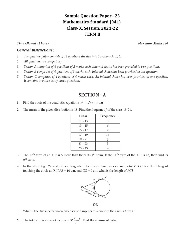General Instructions:: Sampl Paper Mathematics - (41) Class - X ...