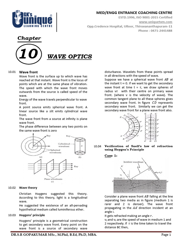 Wave Optics Concepts and Principles | PDF | Diffraction | Polarization ...