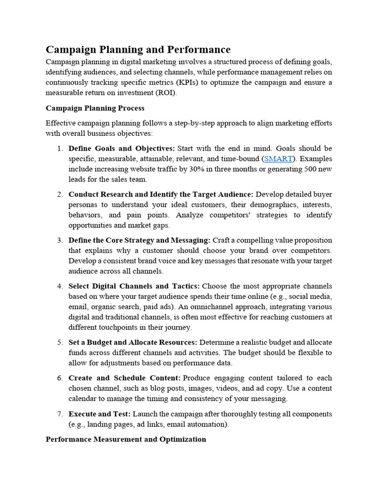 Digital Campaign Planning Guide | PDF | Digital Marketing | Performance ...