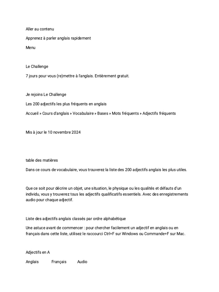 200 adjectifs anglais essentiels | PDF | Syntaxe | Linguistique