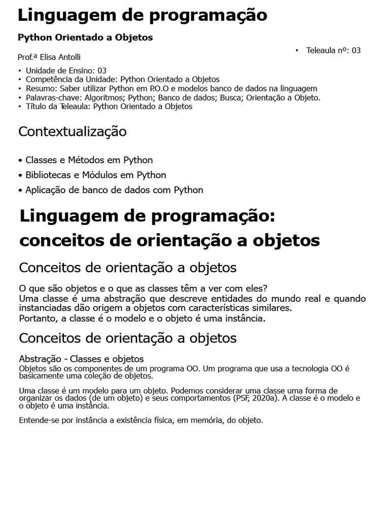 aula 03 | PDF | Classe (programação de computadores) | Python ...