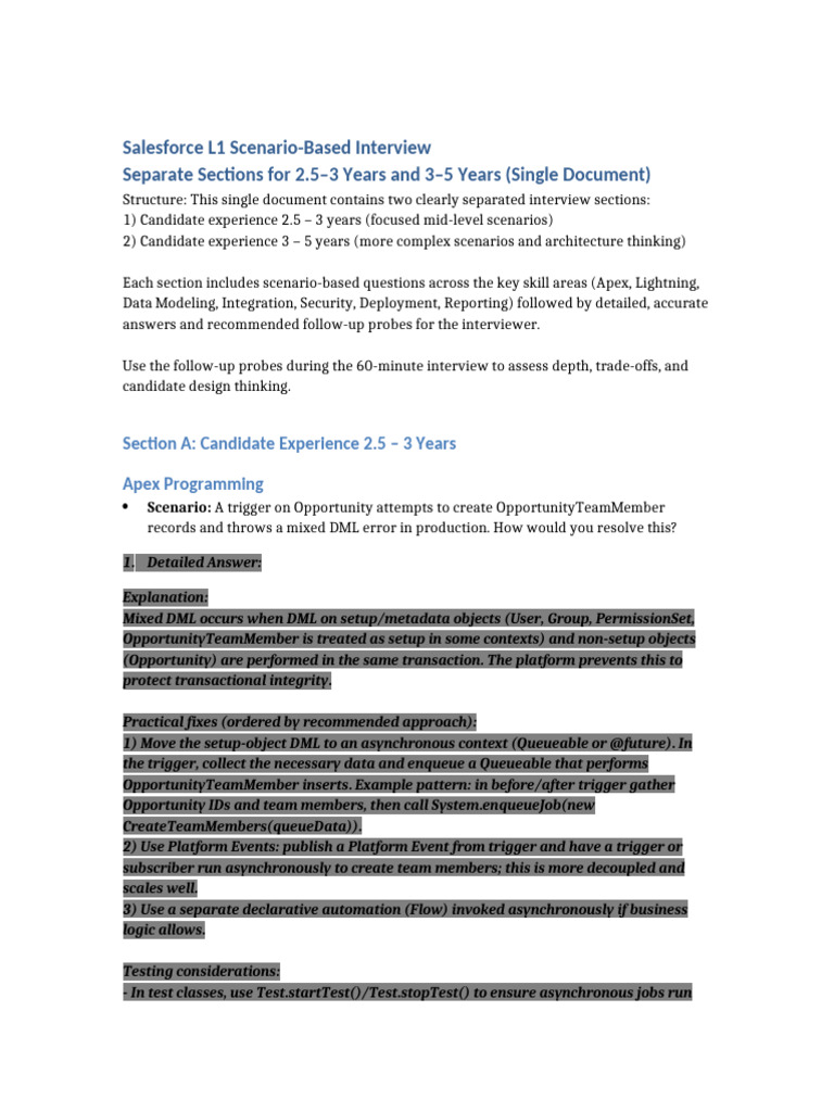 Salesforce L1 Scenario-Based Interview Guide | PDF | Unit Testing ...