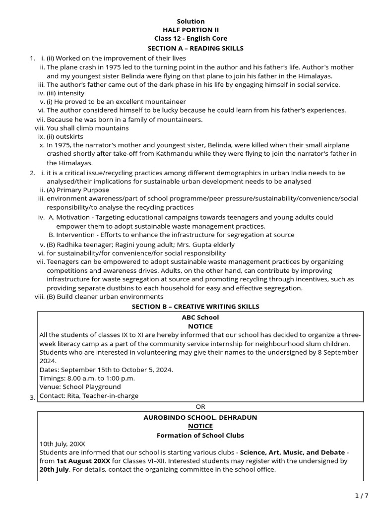 Class 12 English Core: Reading & Writing Skills | PDF | Slum