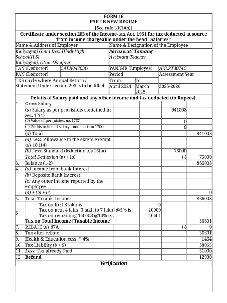 Form 16 Part B TDS Certificate 2025 | PDF | Tax Refund | Taxes