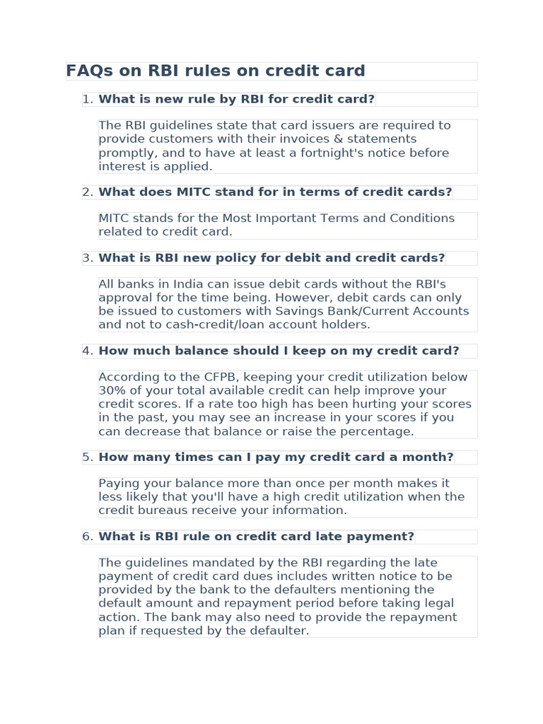 RBI Credit Card Rules Explained | PDF