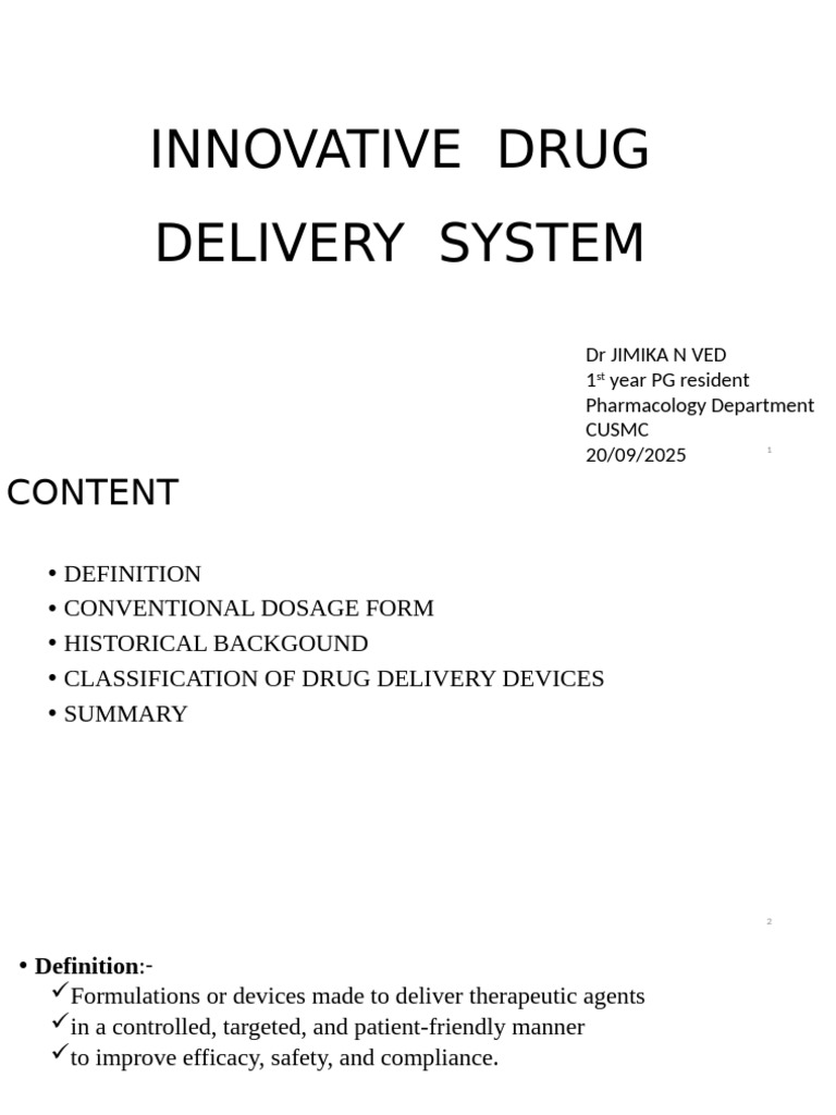 Innovative Drug Delivery Systems Overview | PDF | Medicine | Pharmacology