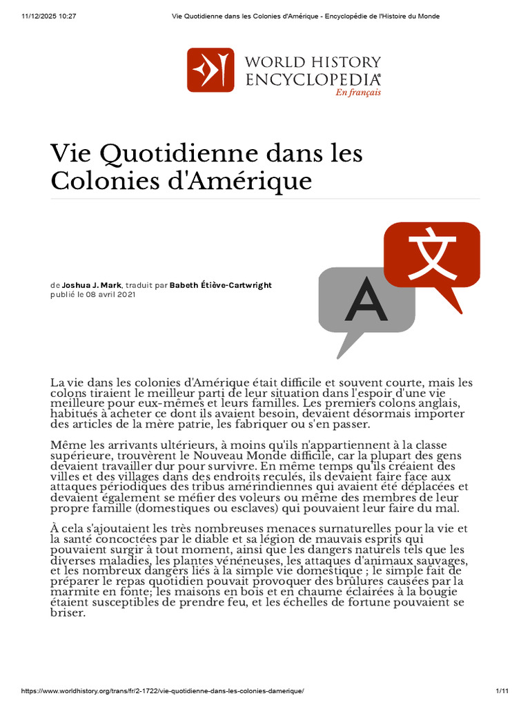 Vie quotidienne dans les colonies américaines | PDF | Bois (matériau de ...