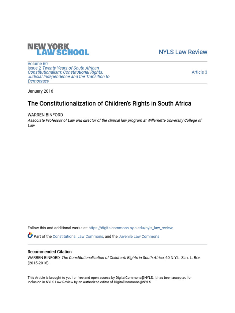 The Constitutionalization of Children - S Rights in South Africa | PDF ...