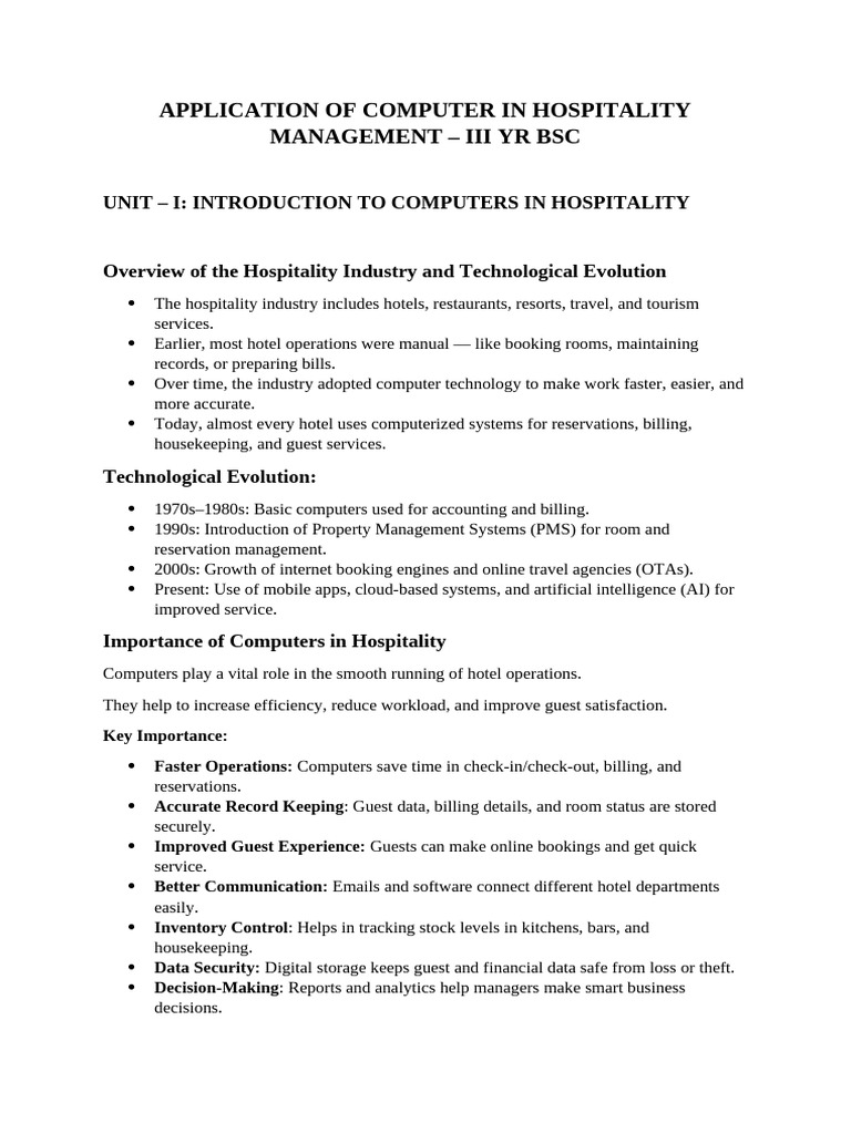 Computer Applications in Hospitality Management | PDF | Point Of Sale ...