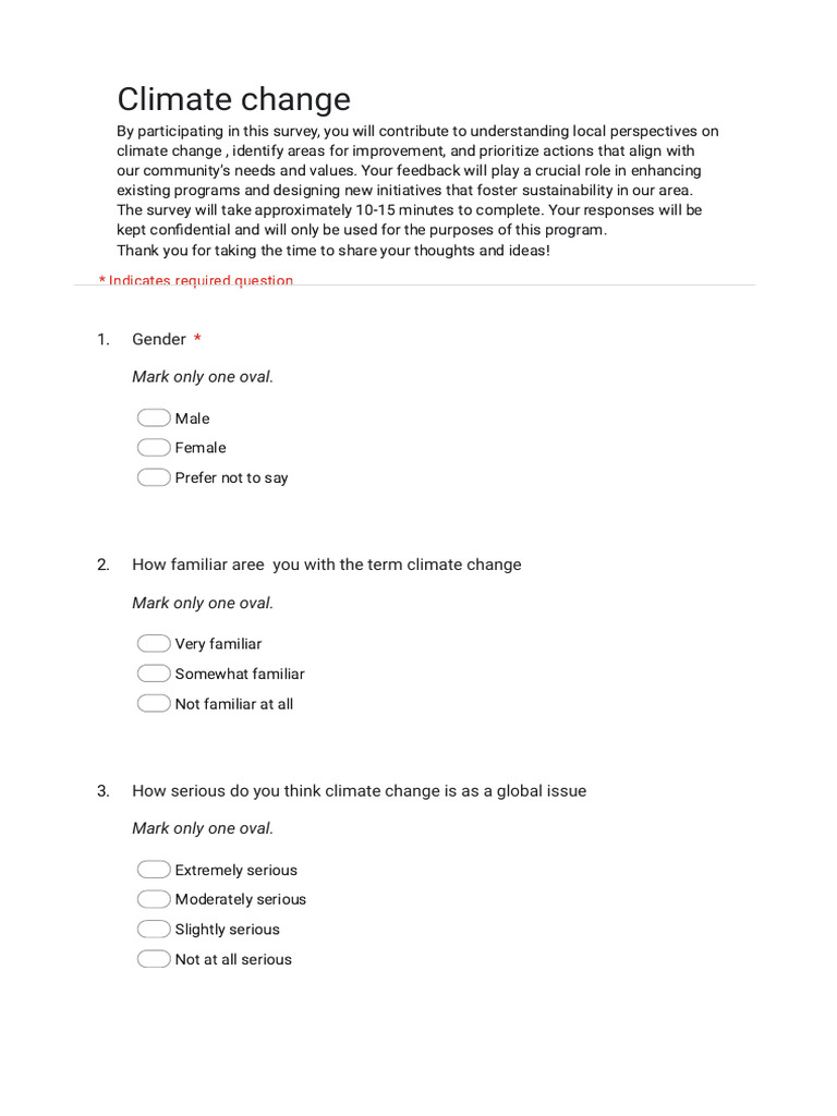 Climate Change Awareness Survey | PDF