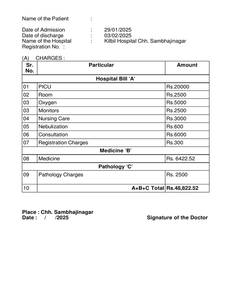 Patient Admission and Billing Summary | PDF | Hospital | Patient