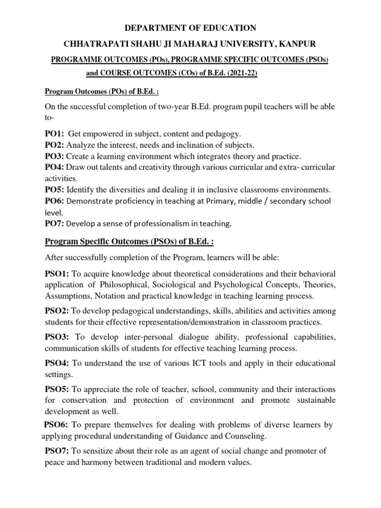 B.Ed. Program Outcomes and Structure | PDF | Gender | Gender Studies
