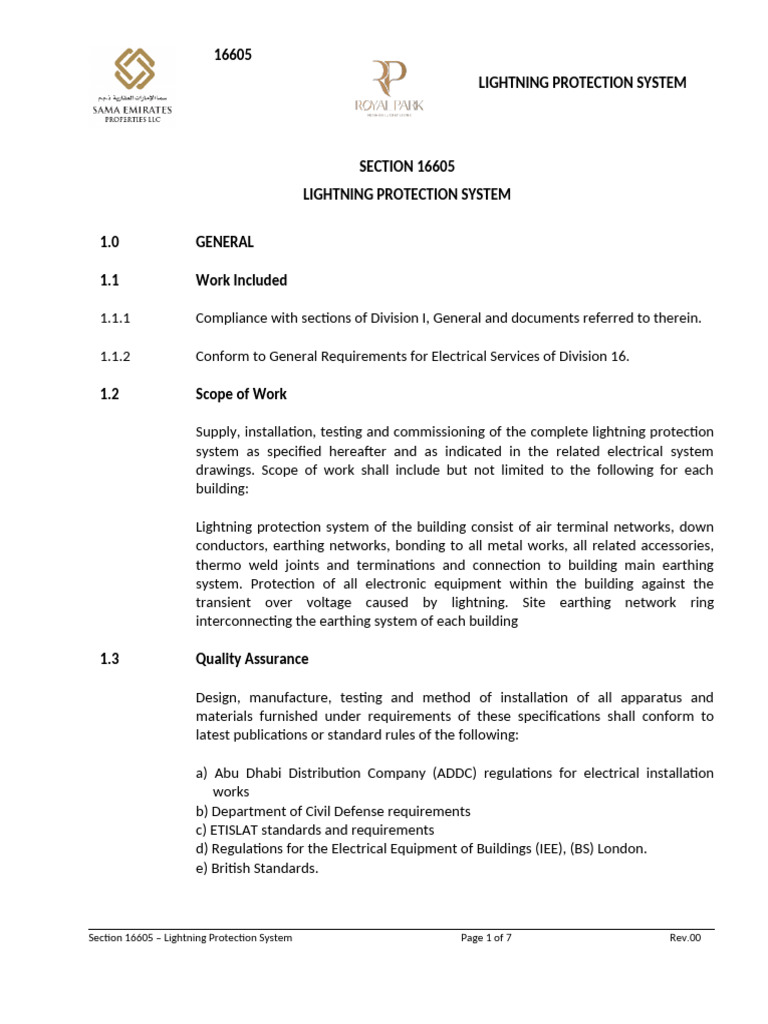 Lightning Protection System Specifications | PDF | Electrical Conductor ...