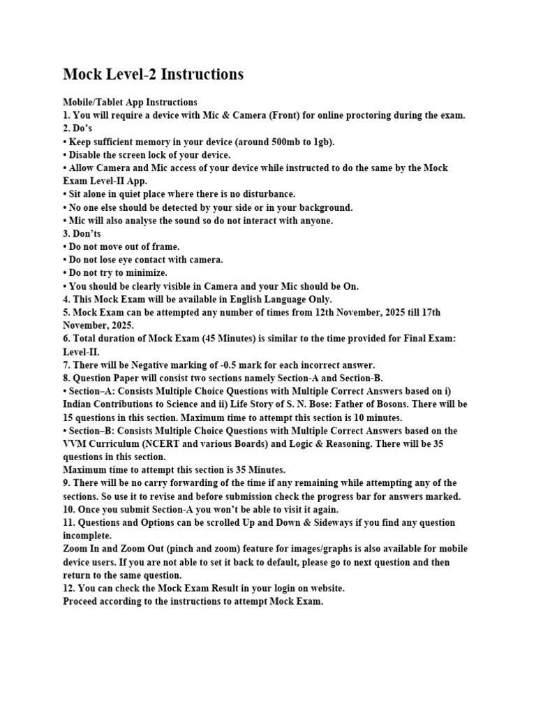 Mock Exam Level-II Instructions Guide | PDF | Computing | Software