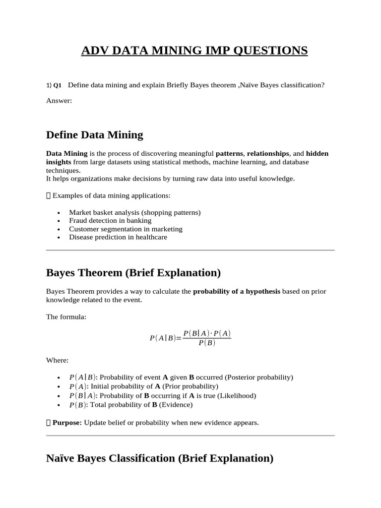 Adv Data Mining Imp Questions | PDF | Predictive Analytics ...