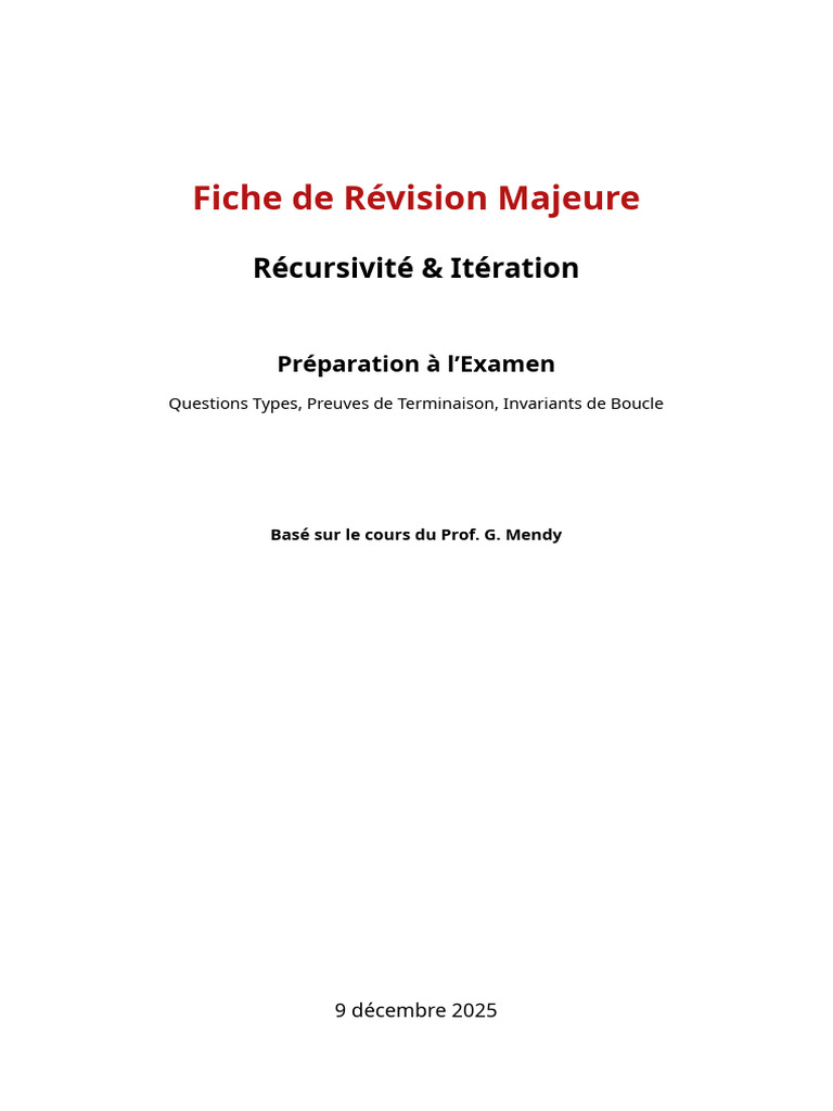 Révision : Récursivité et Itération | PDF | Mathématiques | Algorithmes