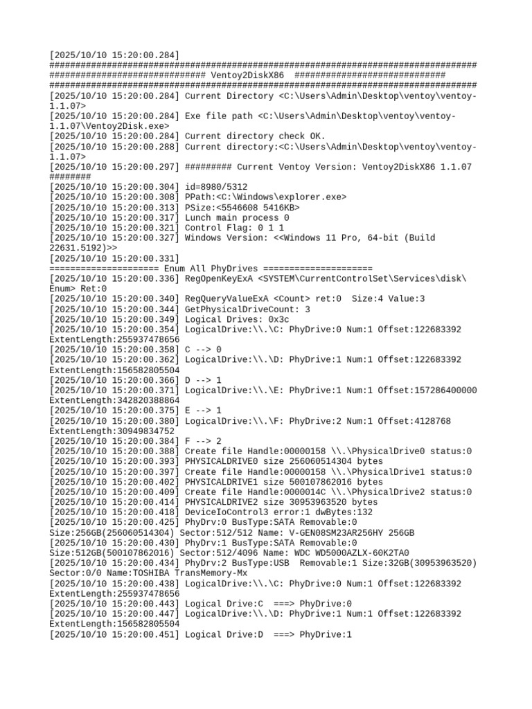 Ventoy2DiskX86 Version 1.1.07 Log | PDF | Booting | Operating System ...