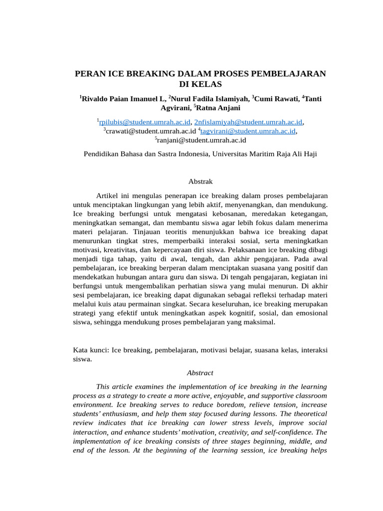 Manfaat Ice Breaking dalam Pembelajaran | PDF