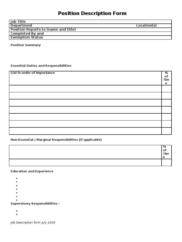 CEC Job Description Form PDF Personal Protective Equipment Nature
