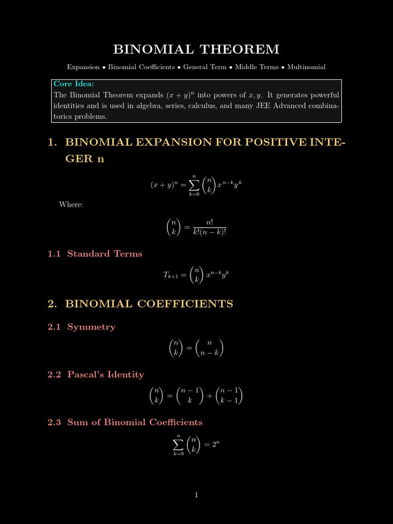 Binomial Theorem Explained: Expansion & Terms | PDF | Mathematical ...