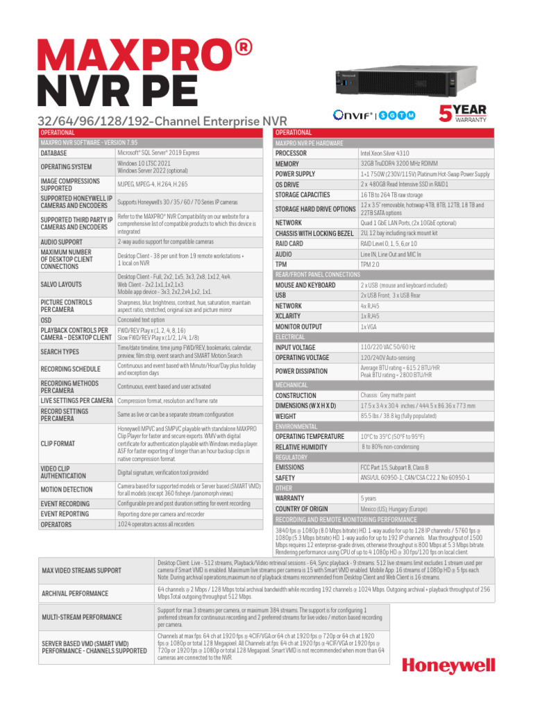 MAXPRO NVR PE Specifications Guide | PDF | Streaming Media | Hard Disk ...