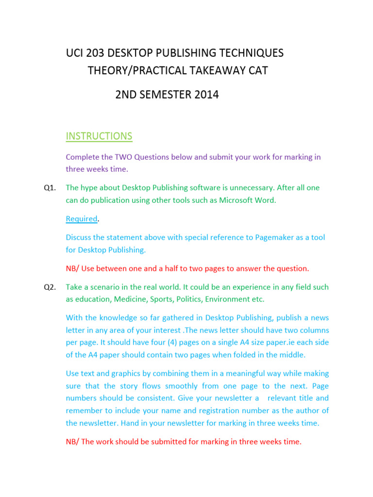 UCI Desktop Publishing Assignment Guide | PDF