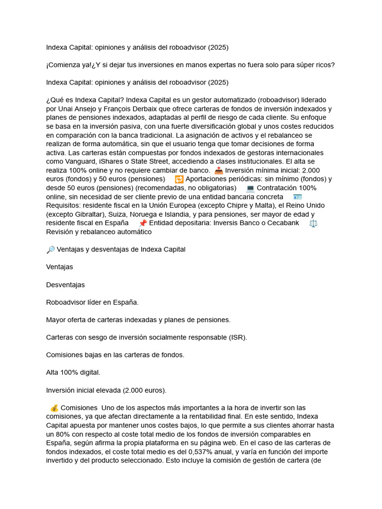 Roboadvisor de Indexa Capital | PDF | Portafolio (Finanzas) | Pensión
