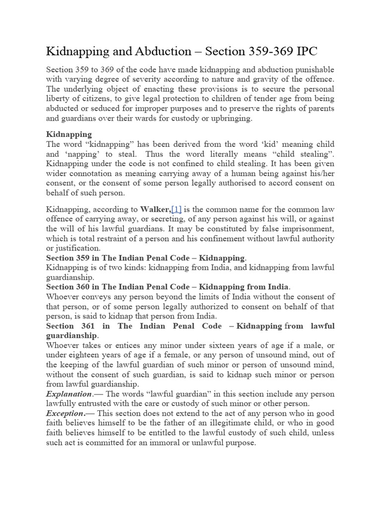 IPC Kidnapping and Abduction Laws Explained | PDF | Kidnapping | Crimes