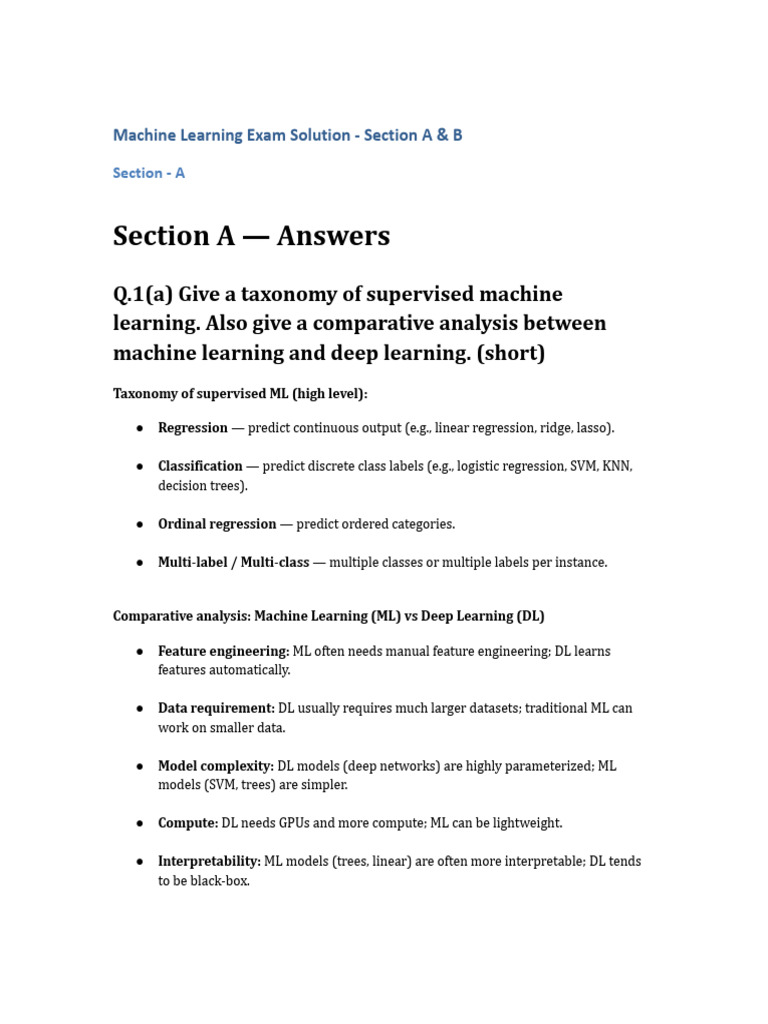 Machine Learning Exam Solutions Overview | PDF | Machine Learning ...
