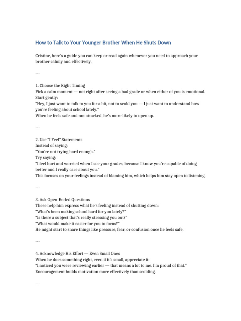 How to Talk to Your Younger Brother | PDF