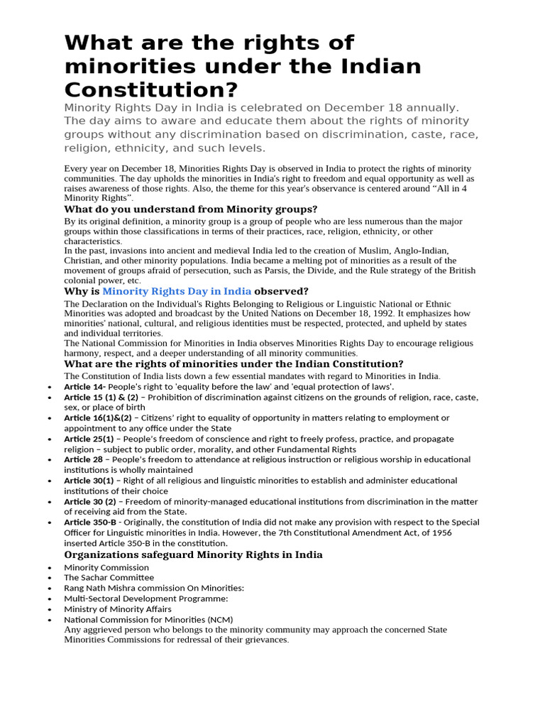 Minority Rights Under Indian Constitution | PDF | Minority Group ...