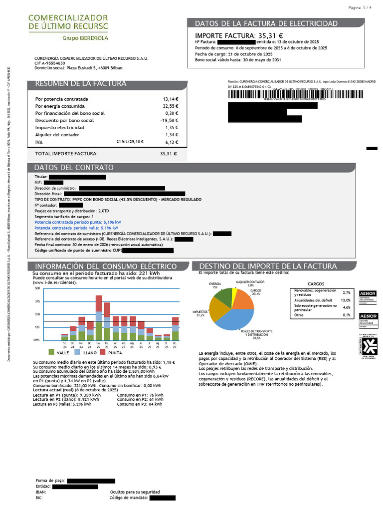 Resumen de Factura de Electricidad 2025 | PDF | Factura | Mercado ...