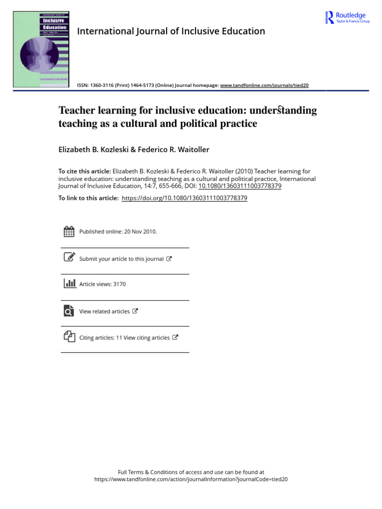 Teacher Learning for Inclusive Education | PDF | Teachers | Inclusion ...