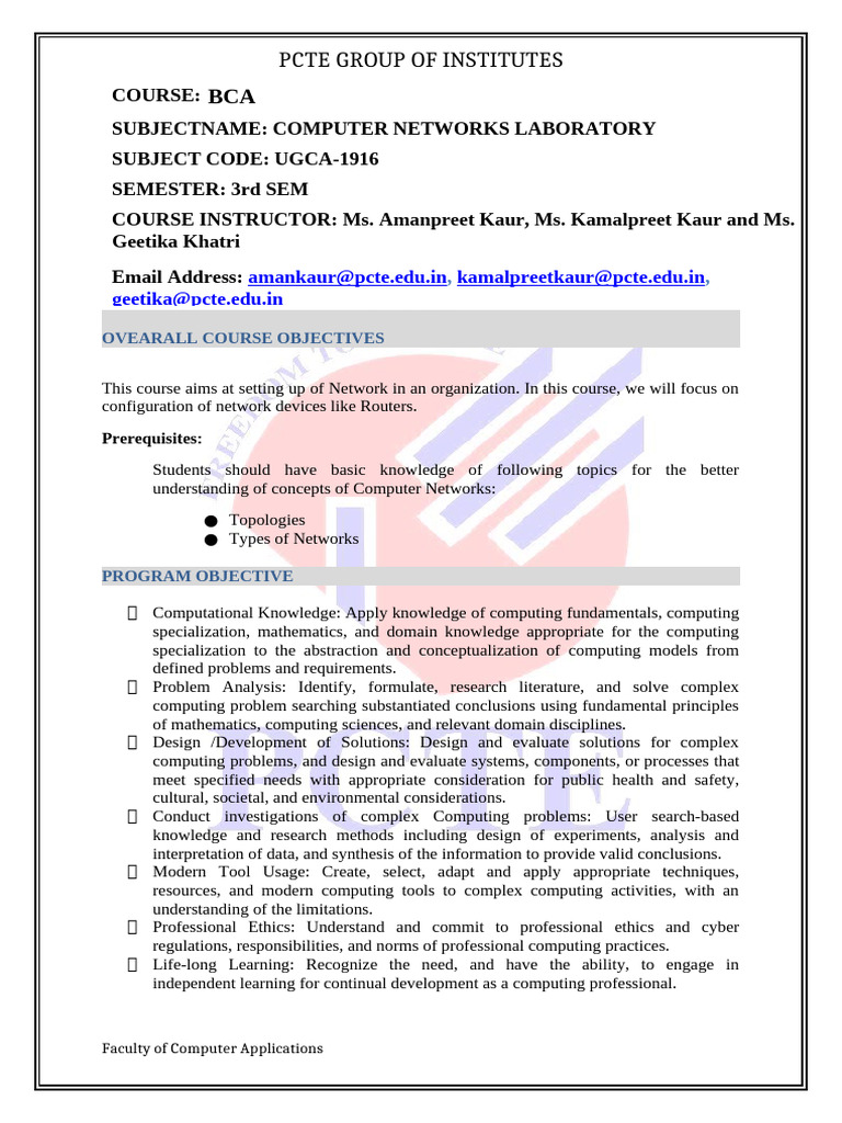 Computer Networks Laboratory Course Guide | PDF | Computer Network ...
