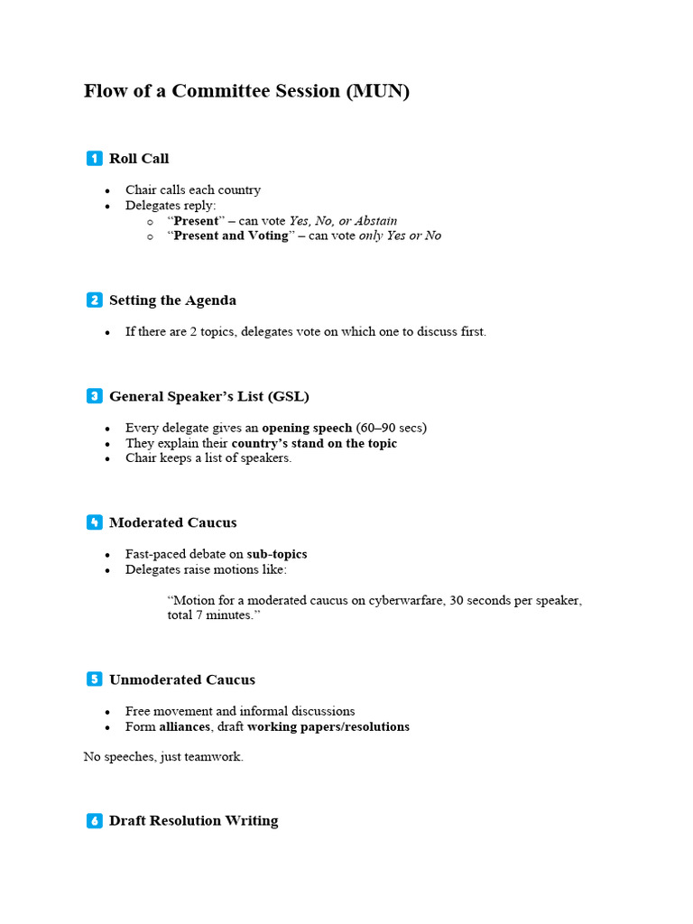 MUN Committee Session Workflow Guide | PDF