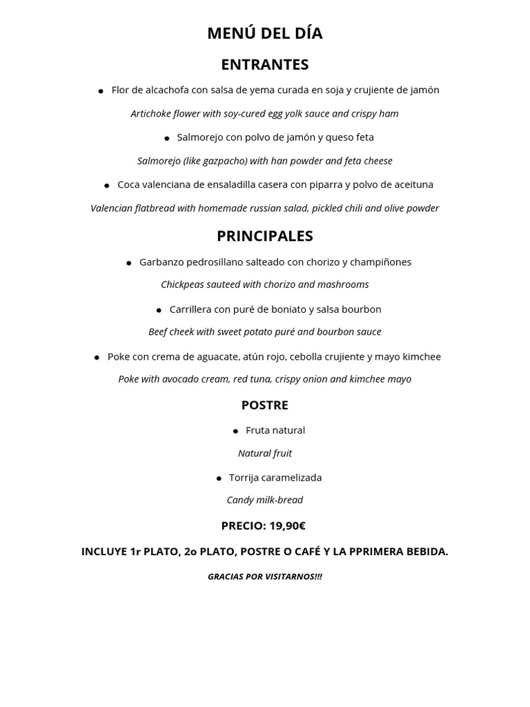 Menú del Día: Platos Gourmet por 19,90€ | PDF