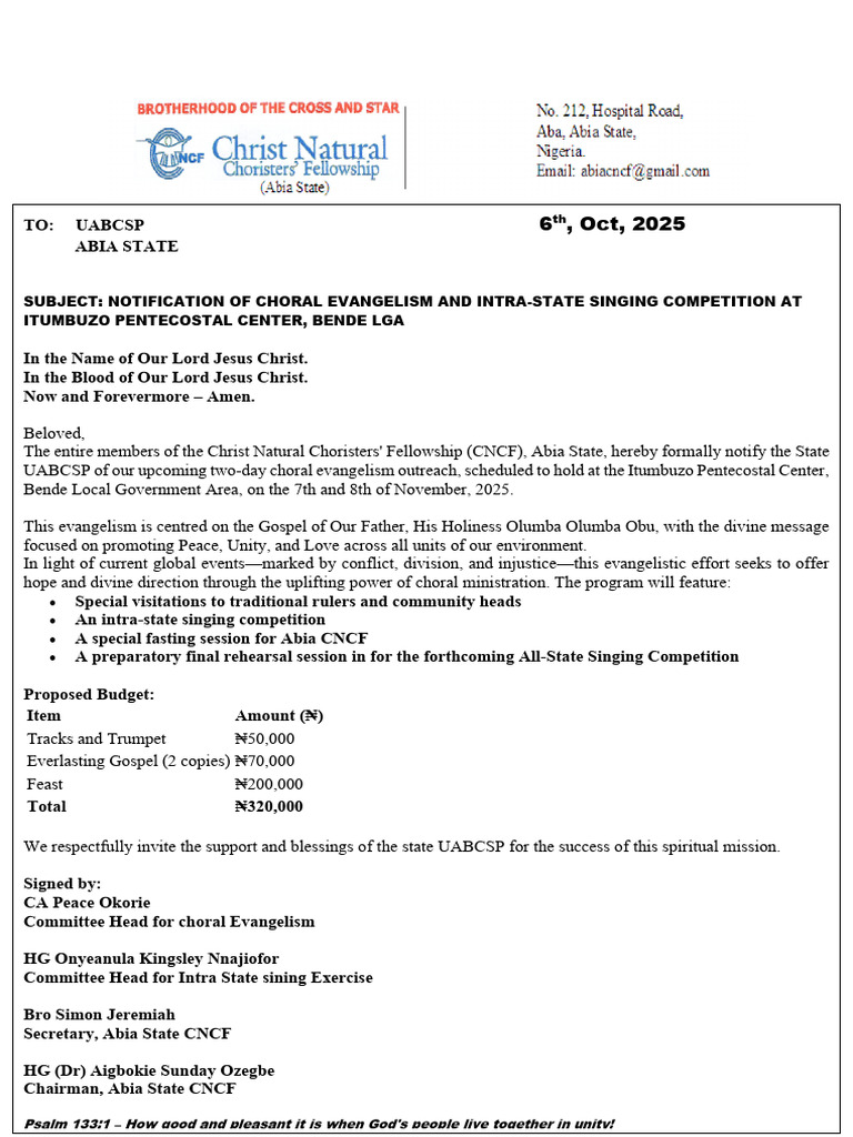 Choral Evangelism & Singing Competition Notice | PDF