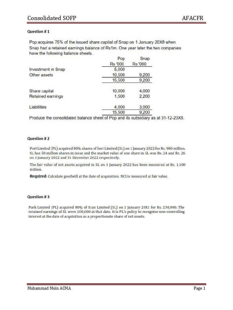 Consolidated SOFP Analysis AFACFR | PDF