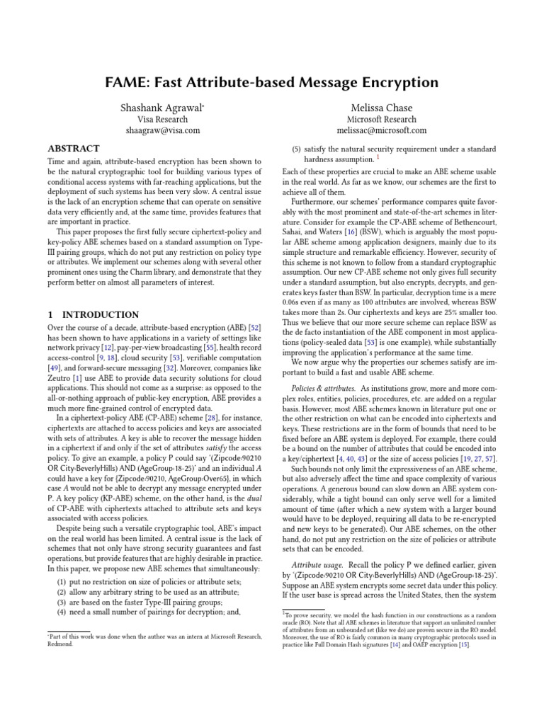 Fast Attribute-Based Message Encryption | PDF | Encryption | Key ...
