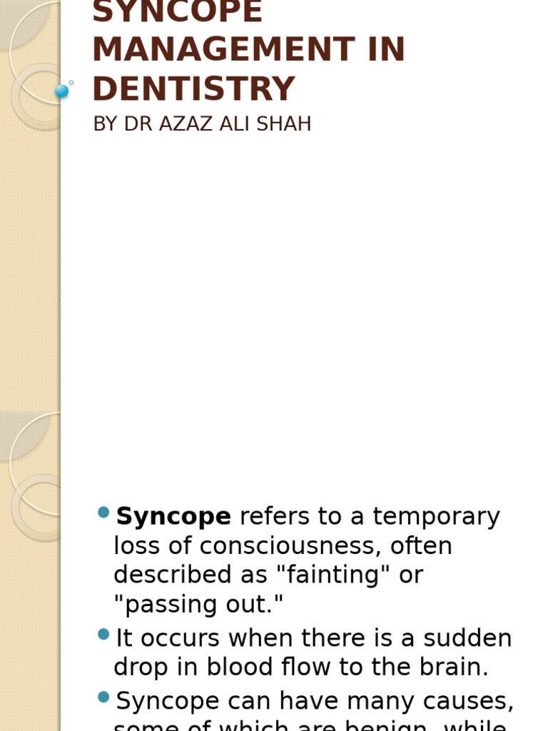 Syncope Management in Dentistry Guide | PDF | Medicine | Human Diseases ...
